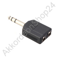 Jack adaptor 6.35 mm stereo male to 2 x 6.35 mm stereo jack female