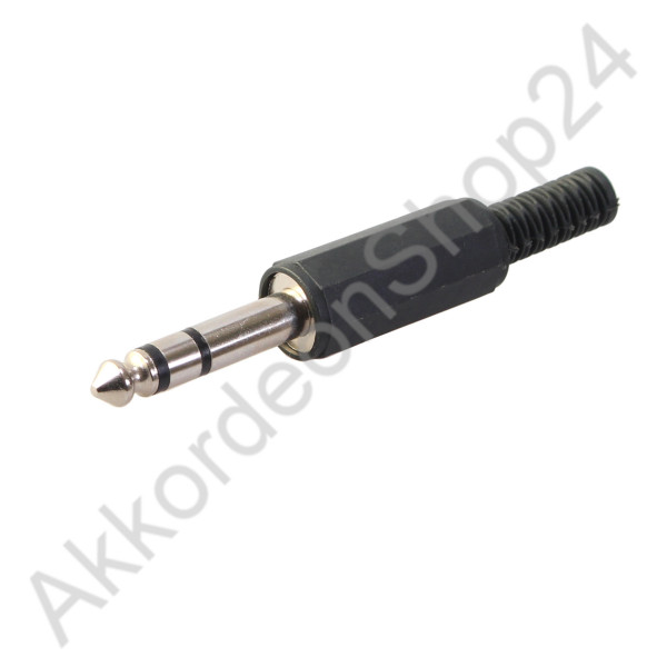 Jack plug, 6.3 mm stereo with bend protection