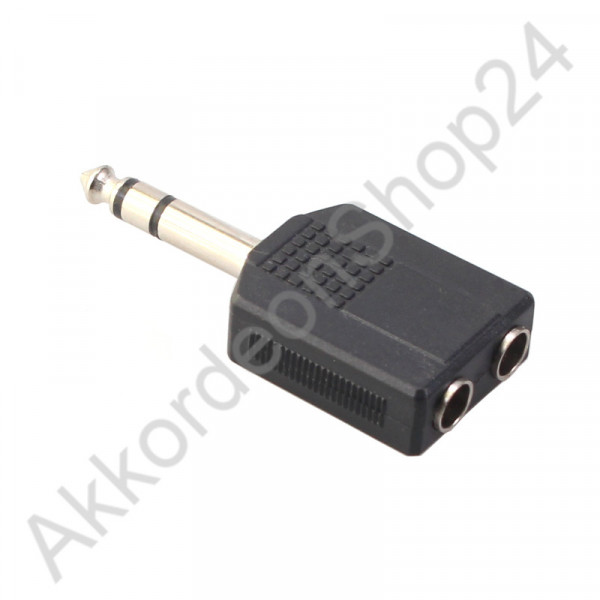 Jack adaptor 6.35 mm stereo male to 2 x 6.35 mm stereo jack female