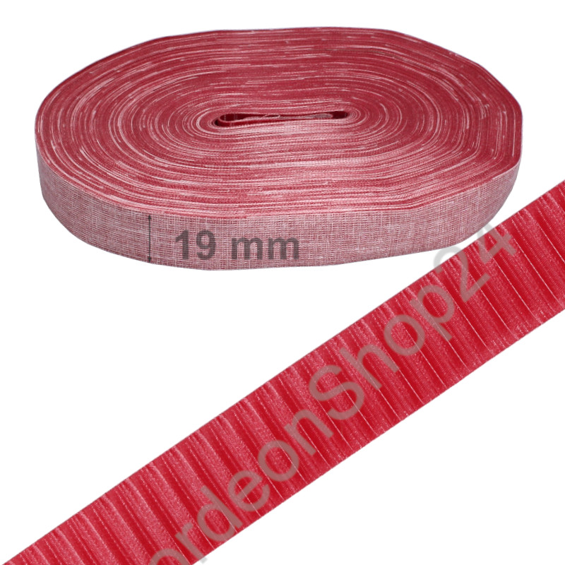 Accordion bellow tape 19mm width striped colour dark red 40m