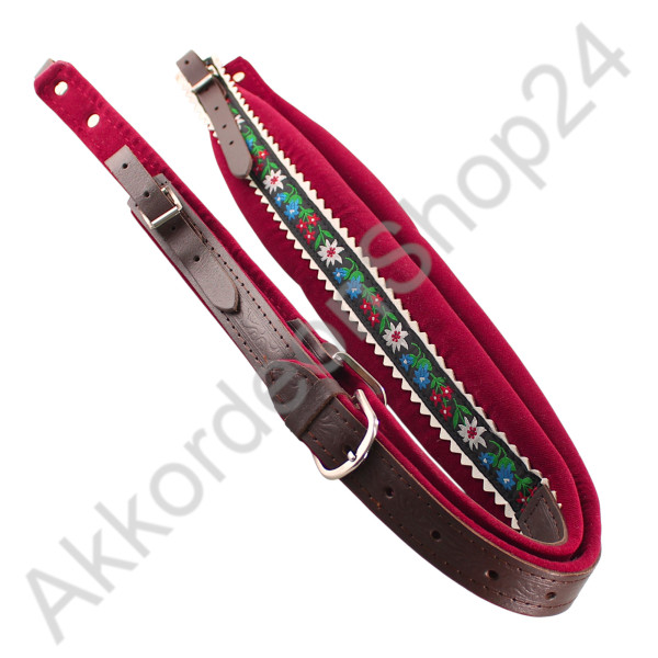 77-102cm x 6,5cm, 37/41, Folkloric, leather/velvet, brown/red